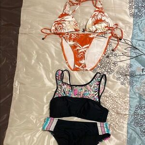 Bundle of two orange palm tree design  and Black Bikini Sets size medium